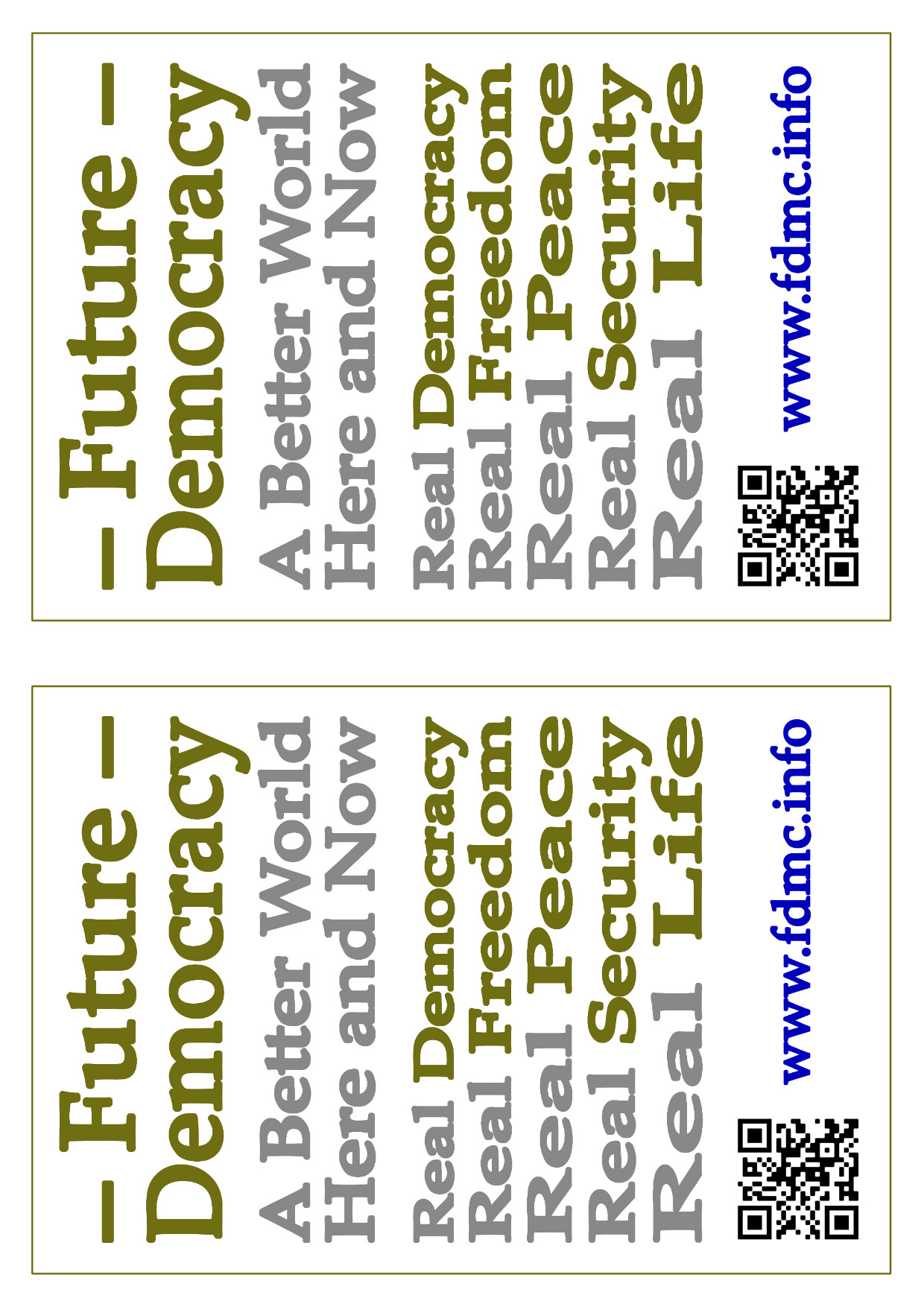 2 QR-code flyers for Future Democracy